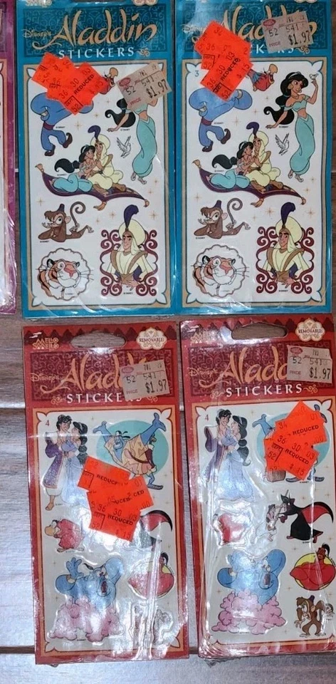 Nuevo de Lote Antiguo 1992 Disney Aladdin 9 paquetes 1-2-3-4 pegatinas Mello Smello Jasmine Genie Nuevo en Paquete Foto 3 de 3