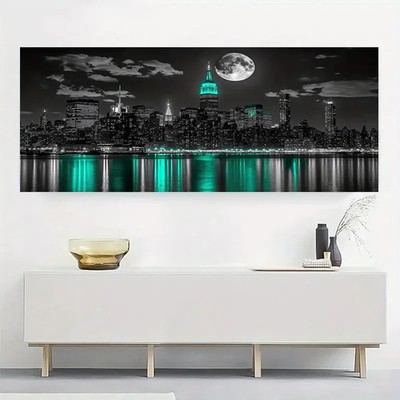 Panoramic Modern City Skyline Painting Canvas Wall Art Home Décor Picture