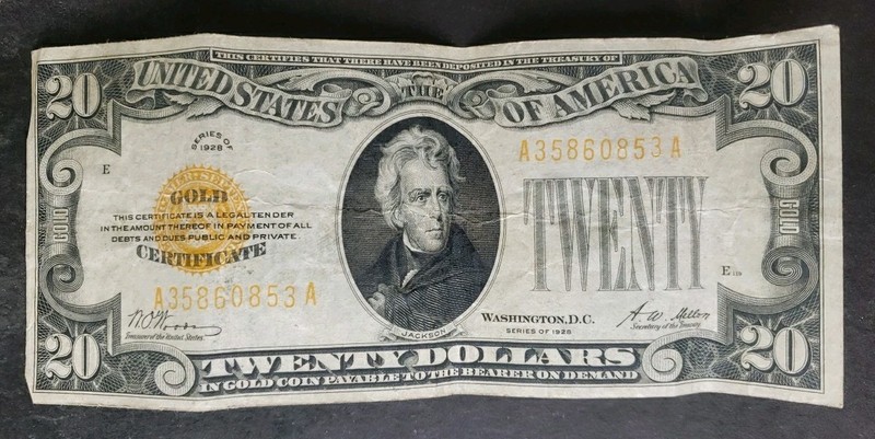 1928 $20 United States Gold Certificate Small Note
