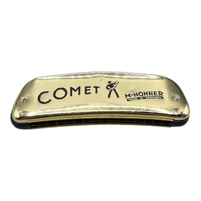 M. Hohner Comet Mundharmonika Made in Germany Mundorgel Goldfarben 12cm Vintage