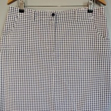 EMRECO Size 14 Skirt Blue White Gingham Seersucker Cotton Retro Pencil Midi