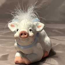 Vintage Signed Sitting Pig Piglet Pink Clay Figurine Cast Art Industries Signed