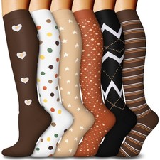 6 Pairs Compression Socks for Women Men 15-20mmHg Graduated Support Knee Hi...