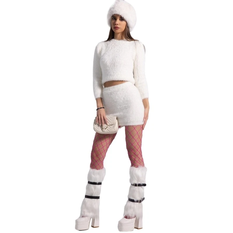 Precioso calentador de piernas sombrero ruso de felpa + medias de red de pesca para regalos de adultos Foto 2 de 4