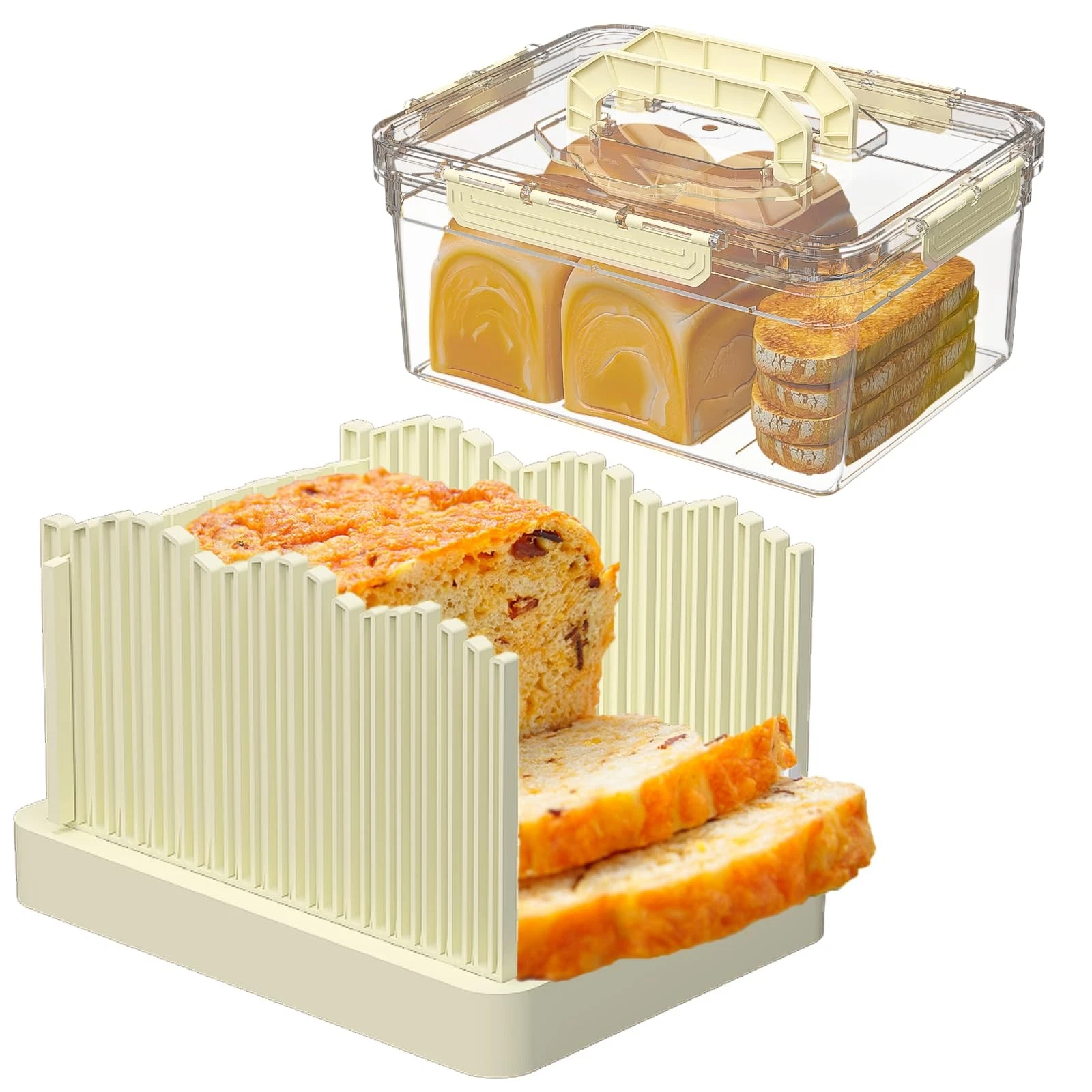 2-in-1 bread slicer and storage box with handle - plastic bread boxes for fre...