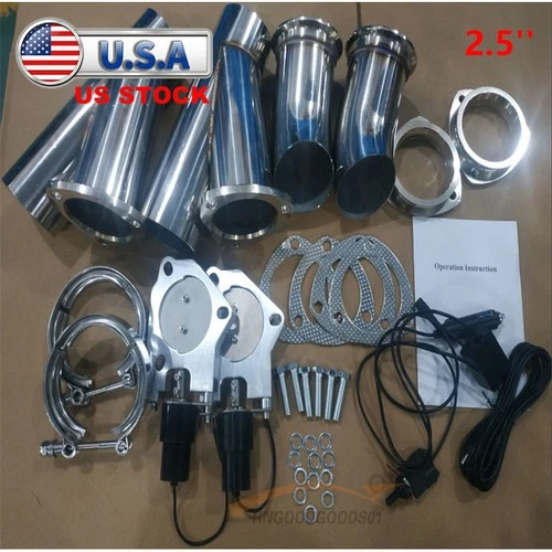 2.5" Dual Electric Exhaust Valve Control Valve Y Pipe Motor Kit w/ Manual Switch