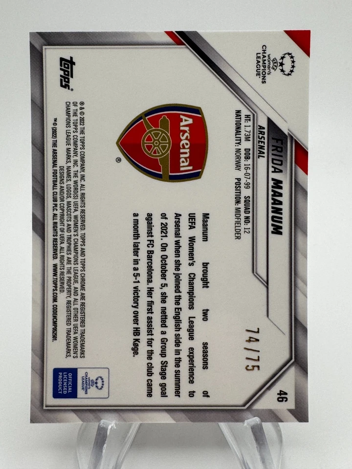 2021-22 Topps Chrome UEFA FRIDA MAANUM Rookie Inferno Refractor /75 #46 Arsenal - Image 2 of 2