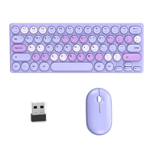 Retro Round Keycaps Wireless Keyboards Mouse Combo 64Keys Thin Silents Button PC - Picture 9 of 11