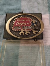 Vintage 1988 Snap On Tools SSX1410 Brass Belt Buckle  Charging To New Horizons  