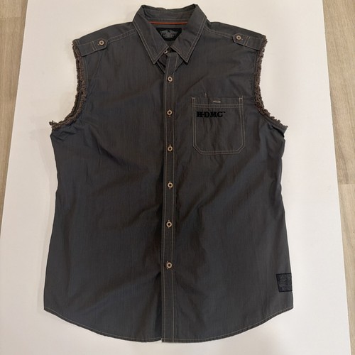 Harley-Davidson Sleeveless Denim Shirt Vest Dark Gray Biker Logo Men’s Large