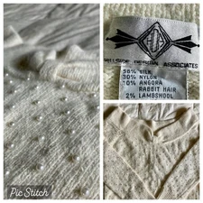 Vtg Hillside Design Assoc Pearl Off Shoulder Sweater Silk Angora Sm Cream White