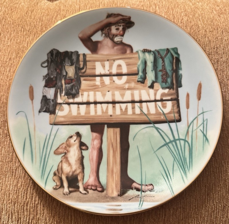 Flambro Emmett Kelly Jr D.L. Rusty Rust Summer Clown Plate Limited No Swimming