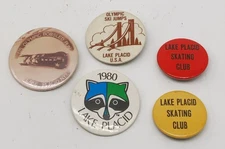 5 Vintage Lake Placid N.Y. PINBACKS Winter Olympics & Skating club Adirondacks