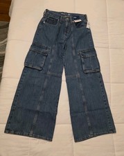 Old Navy High Rise Super Baggy Wide Leg Cargo Blue Denim Jeans Girls size 14