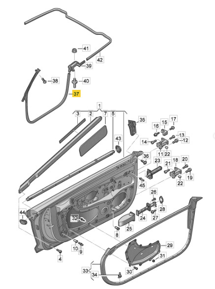 2017-2023 Audi R8 4S Front Right Door Weather Strip Seal Gasket Molding OEM