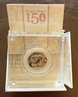 2016 Beatrix Potter Mrs Tiggy Winkle Coloured Silver Proof 50p coin with COA