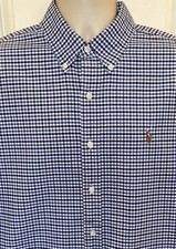RALPH LAUREN MEN  S BLUE CHECK OXFORD CLASSIC FIT BUTTON DOWN L/S SHIRT SIZE L