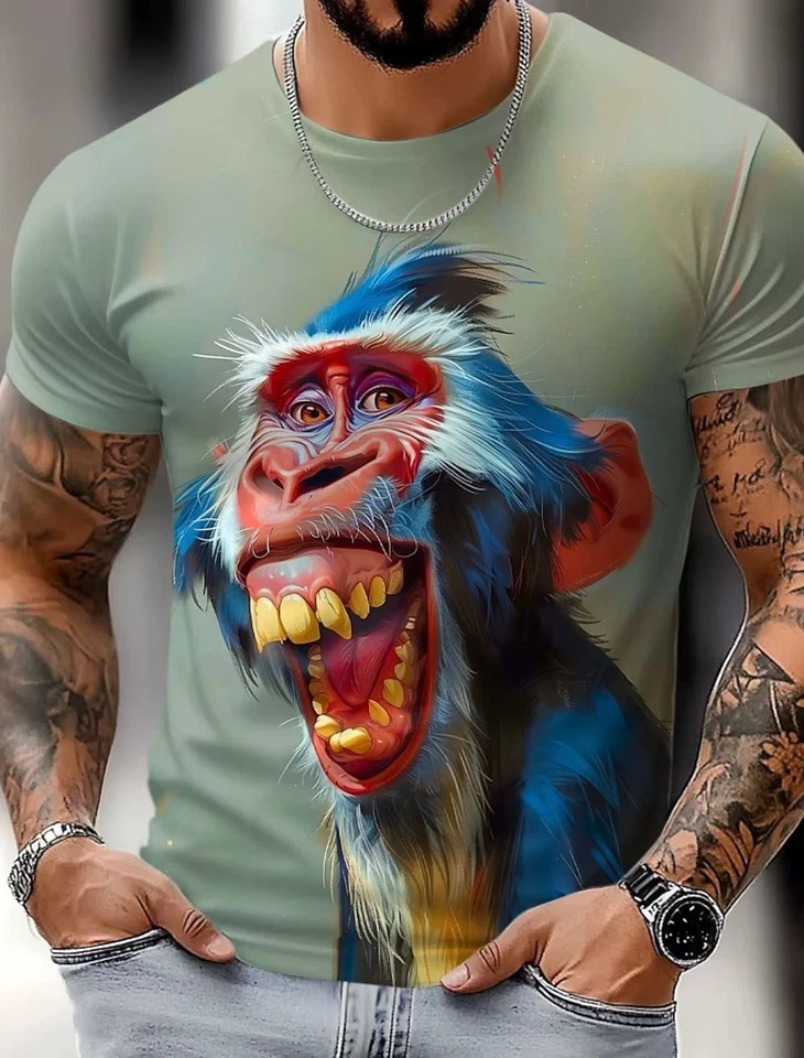 Men's Animal Funny 3D Print T Shirt Short Sleeve O-Neck Designer Summer Casual - Image 2 of 4