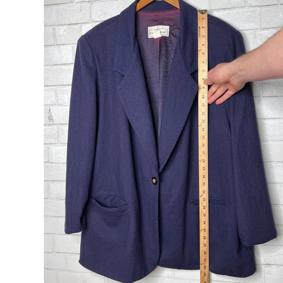 Blazer Chaqueta Abrigo Púrpura Azul Marino Talla Grande LANA 22W De Colección Años 80  Foto 4 de 4