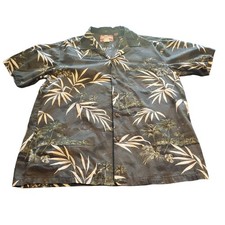 Vintage RJC Hawaiian Size L USA Button Shirt Palm Gray Cotton aloha, camp shirt