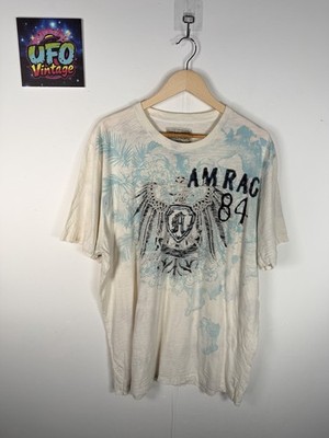 Affliction Style Gothic Y2K Adler Grafik Tee T-Shirt Herren 2XL Creme Vintage MMA