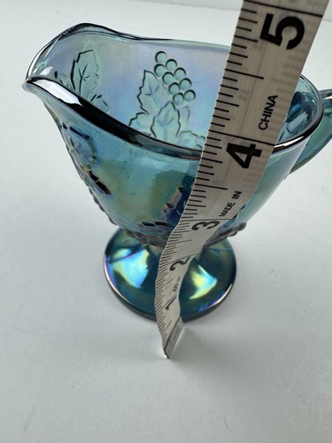 INDIANA BLUE CARNIVAL GLASS HARVEST GRAPE PEDESTAL CREAMER - Picture 12 of 13