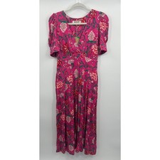 NWT Boden Kristen Pleated Jersey Dress Pink Yarrow, Carnation Vine Size 4 