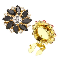 Button Cover Cufflinks, Rhinestone Flower Cuff Links, Gold Tone (Black)