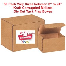 50 Vary Sizes 3  to 24  Kraft Corrugated Mailers Die Cut Tuck Flap Boxes