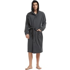 Mens Heavyweight Cotton Hooded Robes Plus-size Jersey Soft Bathrobe with Hood...