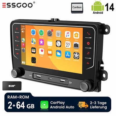 Android 14 CarPlay Autoradio 2+64G GPS Navi RDS DAB+ Für VW GOLF Plus 5 6 Passat
