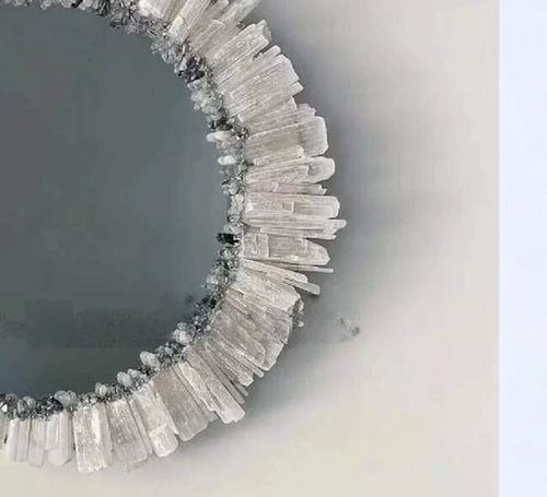 18" Handmade Selenite Wall Mirror | Crystal Gemstone Round Mirror Dressing Decor - Picture 2 of 6