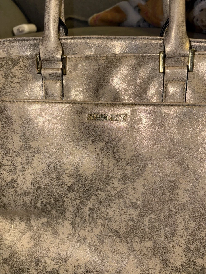 "Sam & Libby" Vegan Leather Satchel handbag - Cream with soft gold dappling Y2K - Image 2 of 4