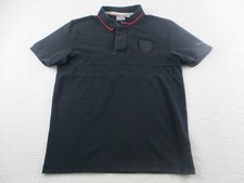 Puma Ferrari Polo Shirt Mens Size Small Black Embroidered Logo Red Stripe READ 