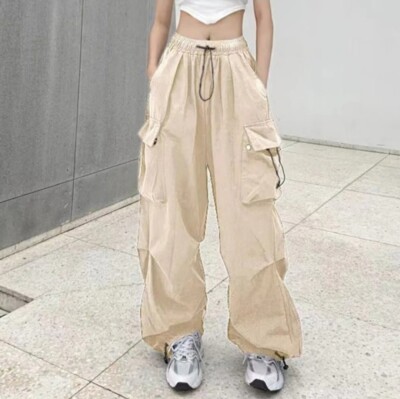 I New Y2k Streetwear Cargo Pants Women Cream Vintage Baggy I New Y2k Streetwear Cargo Pants Women Cream Vintage Baggy