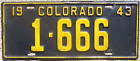 Item photo. Show Listing Details page. Listing 1943 Colorado License Plate Number 666 Tag