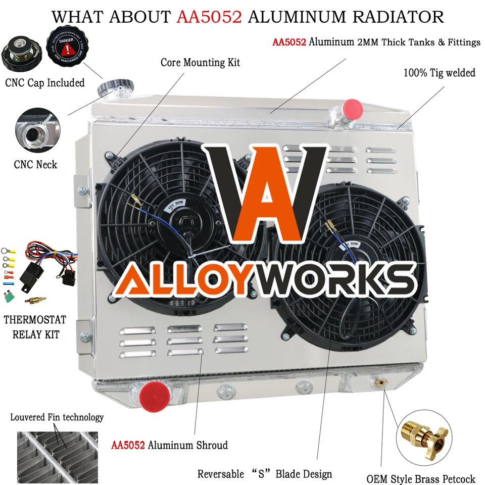 3 Row Radiator+Shroud Fan+Relay Fits 1957-1959 Ford Fairlane Galaxie Skyliner - Image 2 of 4