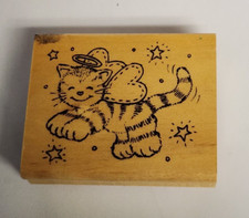 Anita s Brand Angel Kitty Cat Heart Mounted Rubber Stamp 1990 Vintage