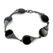 DESIGNER Armband aus 835er Silber Onyx Modern Design Silver Bracelet RARE TOP