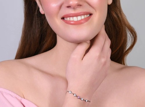 Bracciale Donna Luca Barra BK2750 In Acciaio Con Cuori E Cristallo Rosa - Foto 3 di 4