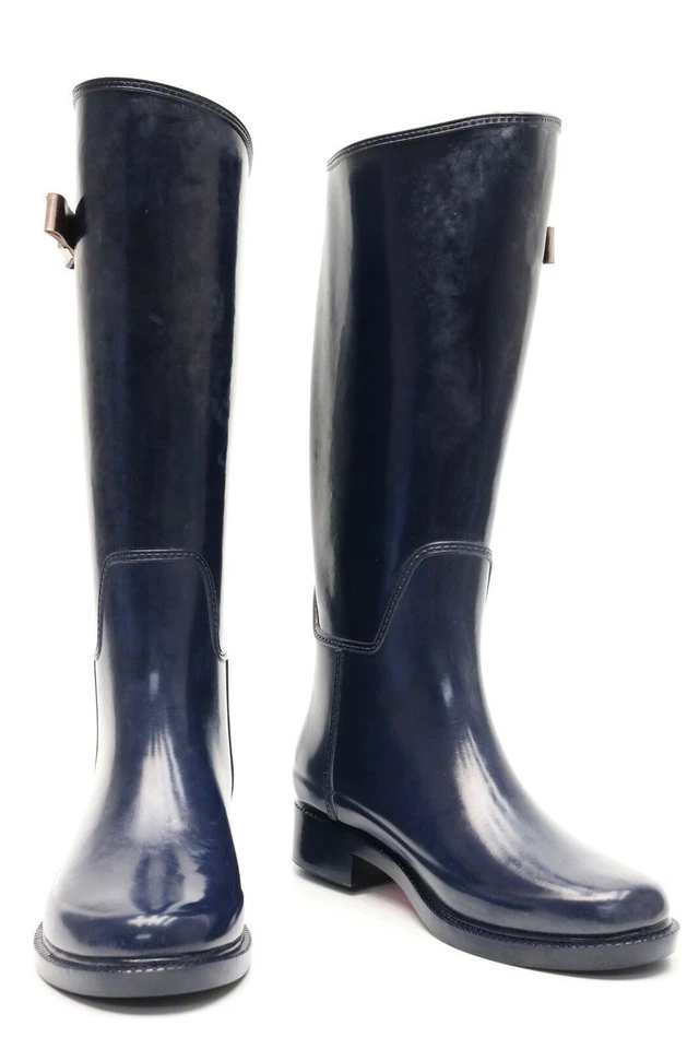 Mujeres Ted Baker Azul Marino Goma Jalea Alto Arco Plano Botas de Lluvia Talla 5 NUEVAS Foto 3 de 4