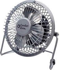 Comfort Zone Mini Portable Desk Fan with 360-Degree Adjustable Tilt, Dual Powere