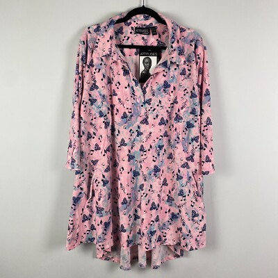 Attitudes by Renee Como Jersey Printed Collared Tunic 2X Pink Butterfly Music