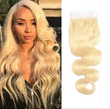 12A 14INCH PERUVIAN VIRGIN HUMAN HAIR BLONDE 613# BODY WAVE 4X4 LACE CLOSURE 50g