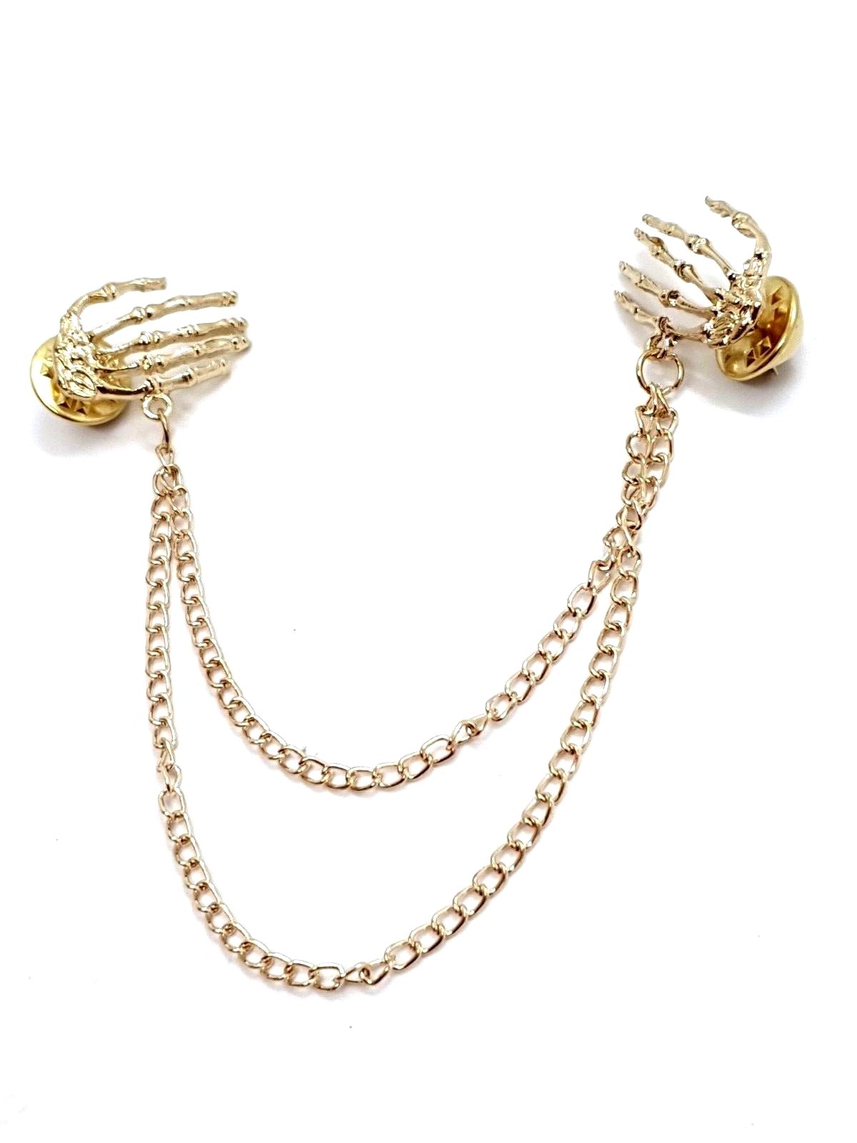 Skeleton Hands Bone Lapels Chains Collar Gold Gothic Brooch Boho Emo Necklace