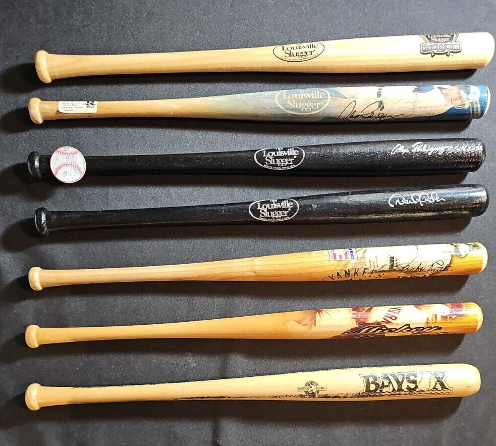 VINTAGE SOUVENIR MINI BASEBALL BAT LOT (7 Bats Mantle Ruth Jeter AROD