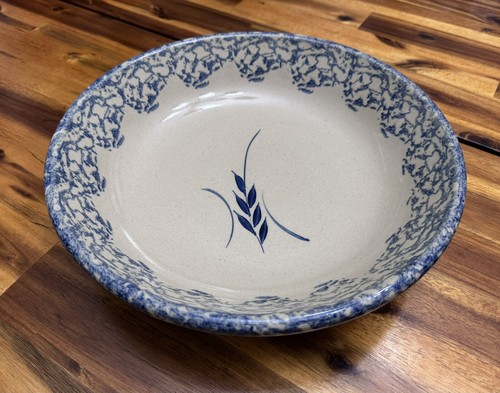VTG Robinson Ransbottom Pottery Roseville Ohio Blue Spongeware Wheat Bowl 11.75" - Picture 2 of 11