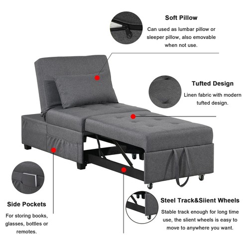 4-IN-1 Convertible Sofa Bed Folding Sleeper Chair Leisure Recliner Lounge Couch - Picture 29 of 33
