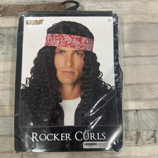 Spirit Rocker Curls Wig Unisex OS Black 80s Metal Bandana Costume Accessory