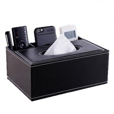 PU Leather Tissue Box Cover - Multifunctional Tissue Box Holder with Statione...